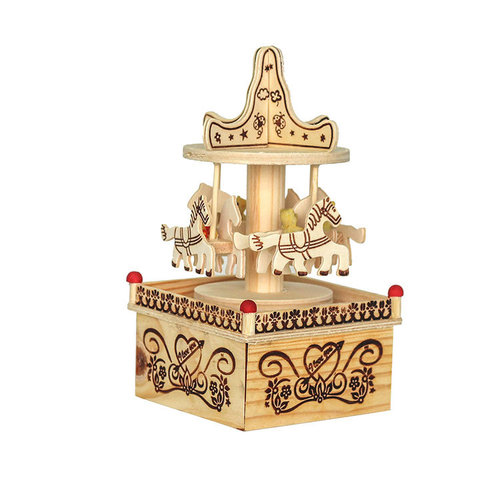 Wooden Carousel Windmill Cartoon Music Ornament Children's Toy Gift Wooden Craft Eight-Track Player Wholesale