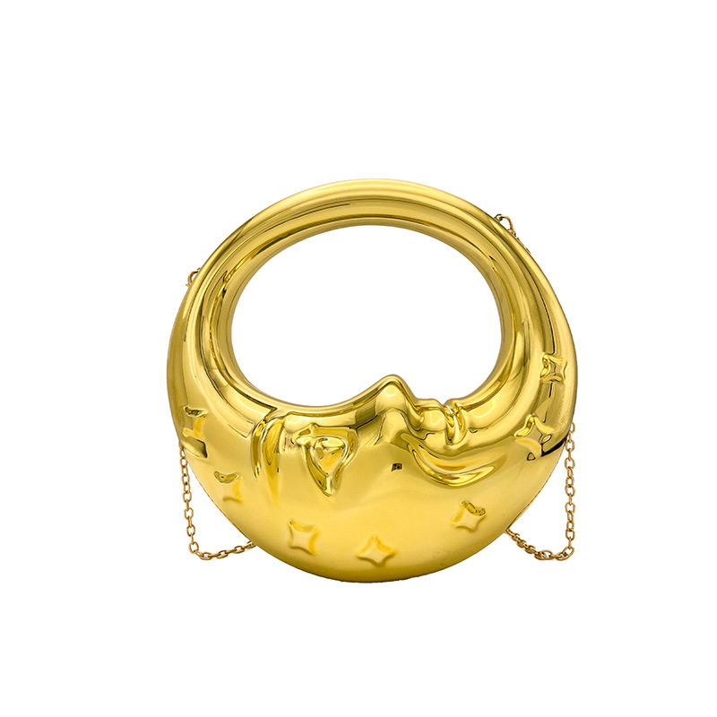 Cross-Border Women's New Luxury Moon Handbag Glossy Evening Bag Chain Shoulder Crossbody Bag Wedding Party Clutch - Thumbnail 5