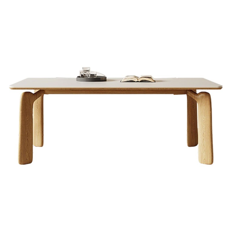 Luz de estilo crema de madera lujo moderno simple hogar pequeño apartamento roca placa mesa de comedor madera maciza rectangular Internet celebridad mesa de comedor y silla