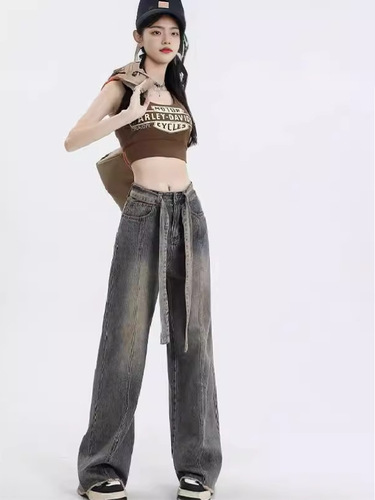 Vintage Wide-Leg High-Waist Women's Autumn New Arrival American Street Style Slimming Hot Girl Floor-Length Loose Straight Leg Pants