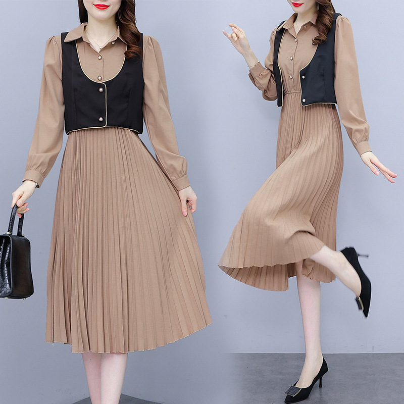 Large size women's autumn 2021 new female fat sister covered belly age-reducing fashion waistcoat dress two-piece suit Large size women's autumn 2021 new female fat sister covered belly age-reducing fashion waistcoat dress two-piece suit