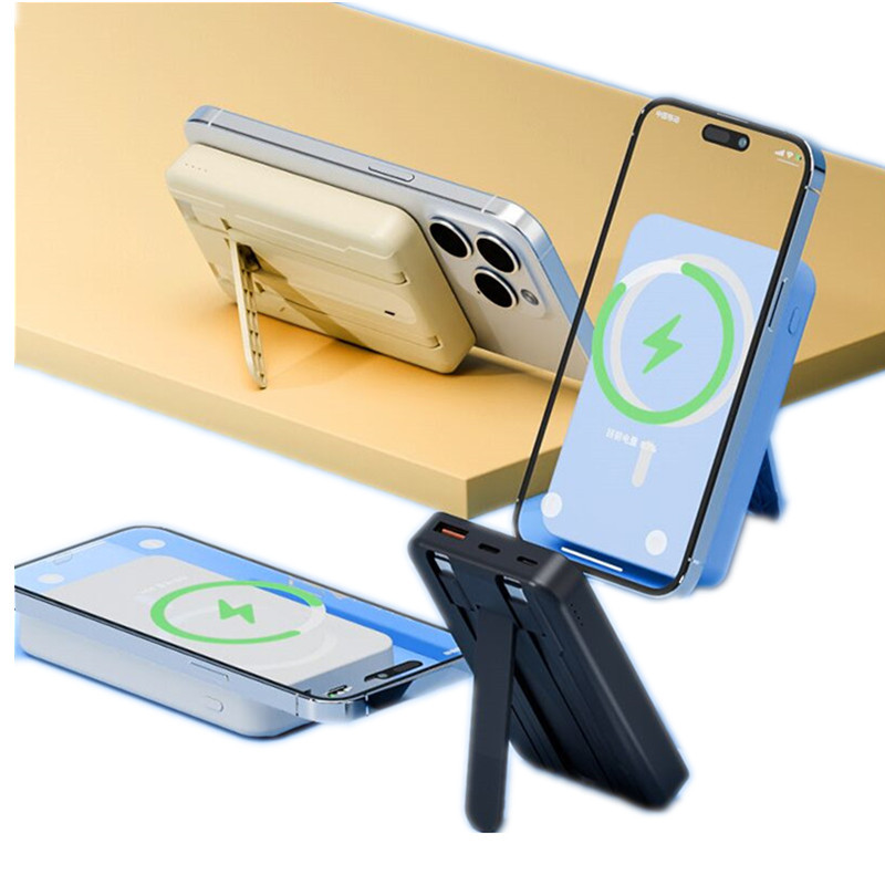 Venta caliente transfronteriza, banco de energía magnético de 22.5W, soporte de cable autocargado de 20000mAh, fuente de alimentación móvil de carga rápida PD