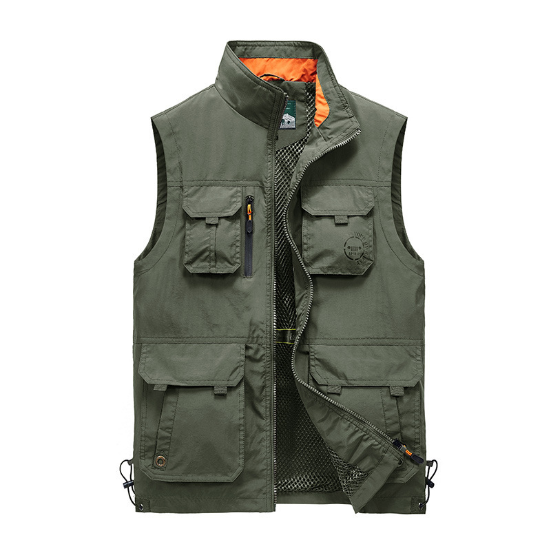 New 2025 Men's Spring and Autumn Vest with Multiple Pockets, Outdoor Casual Large Size Workwear, Loose Stand Collar Vest