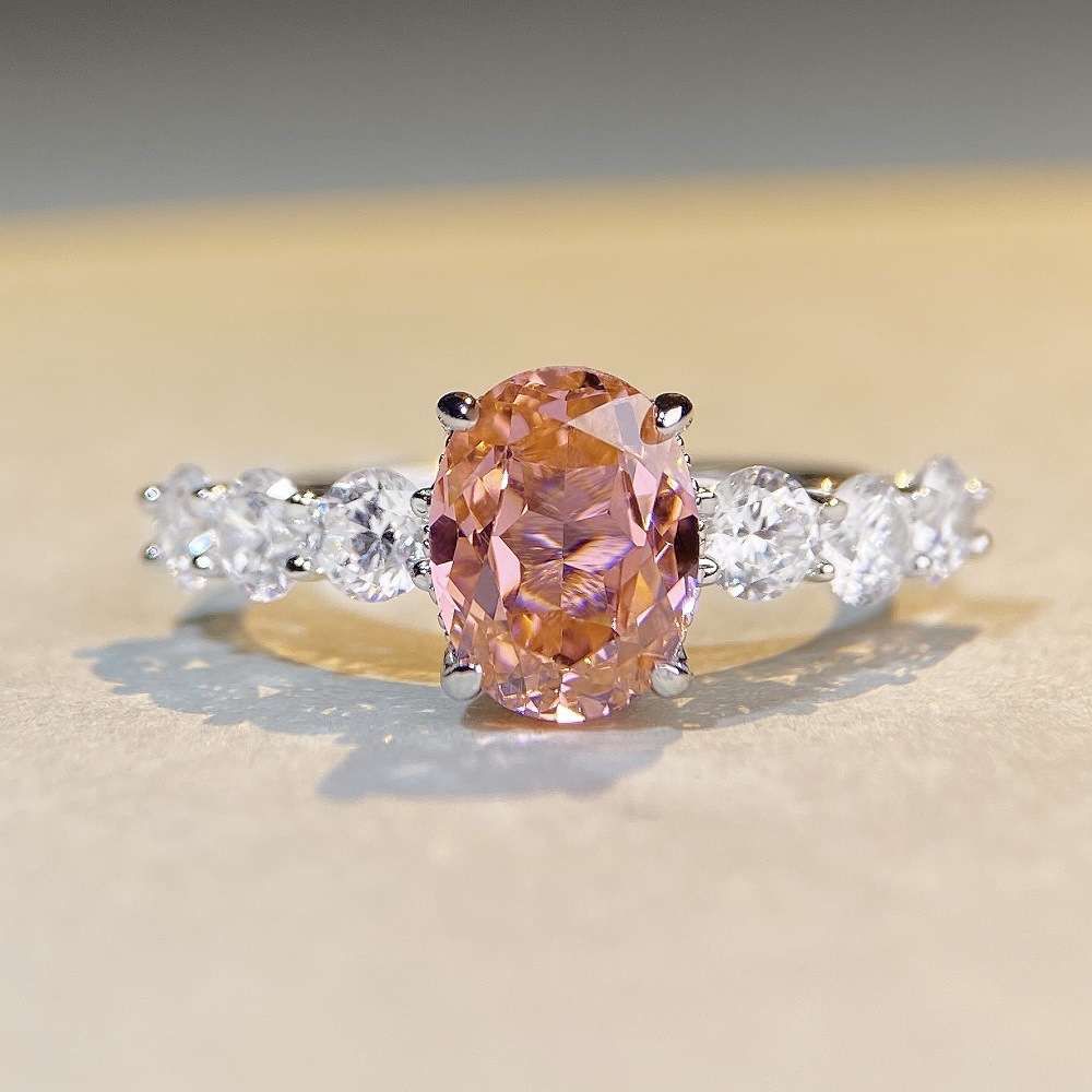 s925 sterling silver ring for women with 3 Karat big diamond and Fanta color, cross-border live broadcast style4