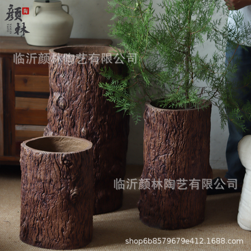 imitación de tocón de cemento maceta de flores de plantación verde silenciosa plantación de flores de suelo hotel residencial gran jarrón retro paisaje decoración ornamental