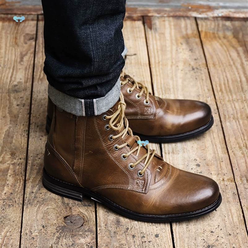 Men's Captain Cap Toe Lace-up Boots Shoes Мужские кожаные сапоги