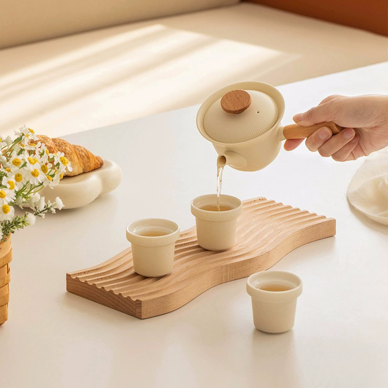 Cream ceramic tea set, afternoon tea for home use, teapot, creative tea cup, gift box, light luxury style