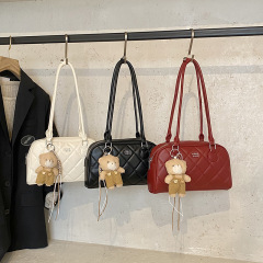 新しいボストンボウリングバッグレディースバッグ韓国風刺繍ショルダーハンドバッグハイエンド脇枕バッグ