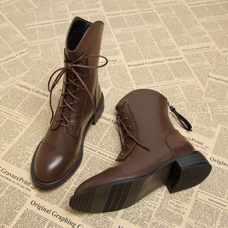 Женские ботинки на низком каблуке в стиле ретро, укороченные, осенне-зимние, модель 2025 года, новые, однотонные, осенние ботинки в стиле Мартин.