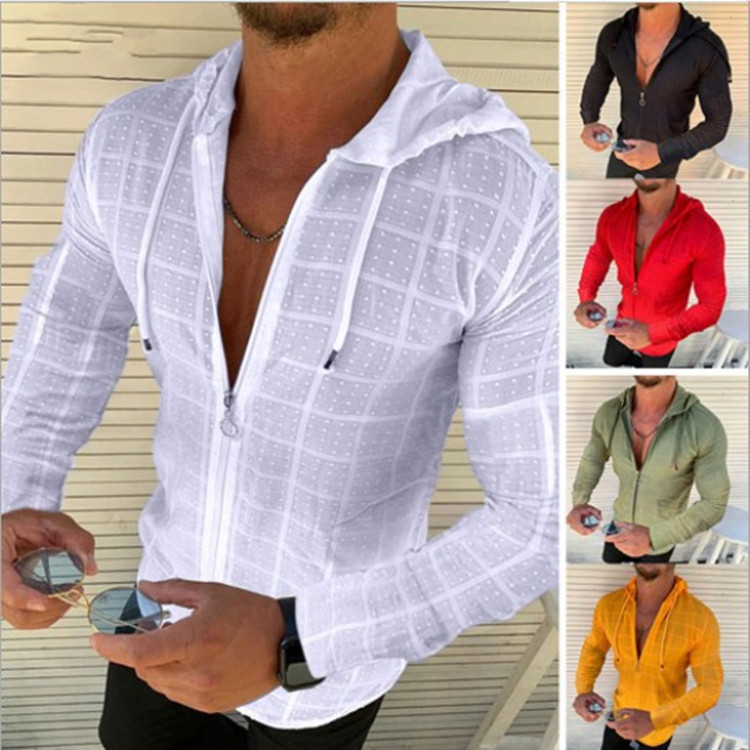 Cross-border 2021 New Amazon HoT Fashion Men's Long-sleeved Hooded Zipper Cardigan T-shirT Casual ShirT