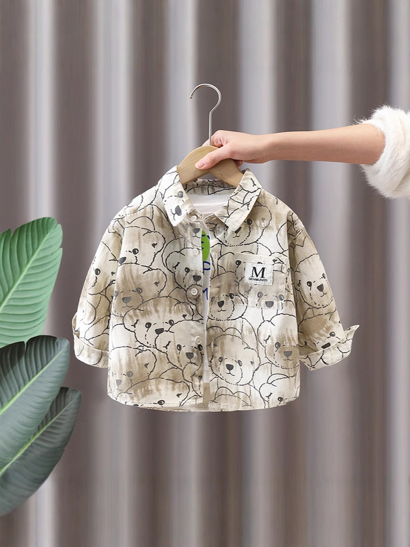 7635 Camisa de teñido anudado de oso para niños Camisa de primavera y otoño para niños guapos 2025 nueva ropa de primavera ropa de moda primavera