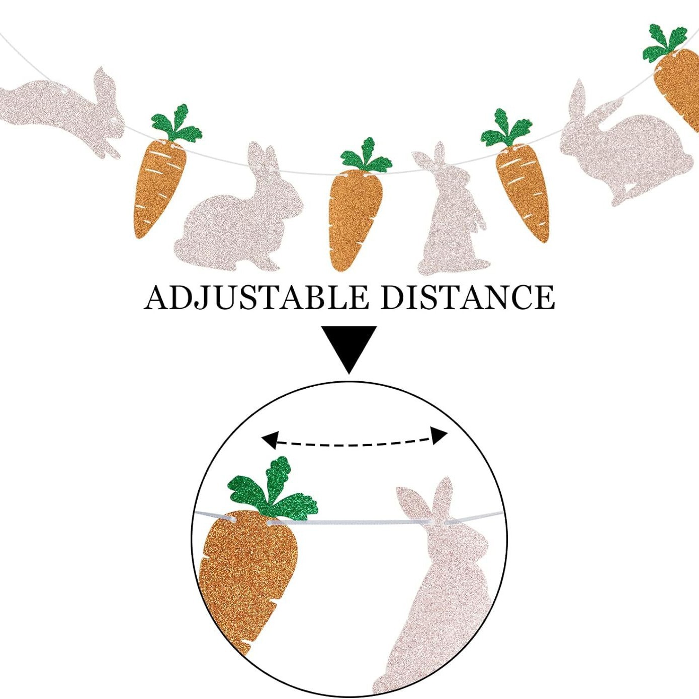 Decoración clásica de conejito y zanahoria de Pascua, bandera colgante de conejito y zanahoria, purpurina para el día de Pascua, bricolaje Premium