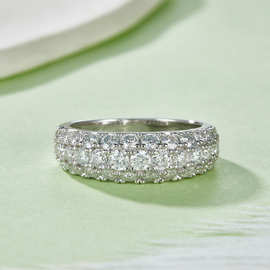 满钻S925银镀18K白金莫桑钻厘石女戒1.92ct
