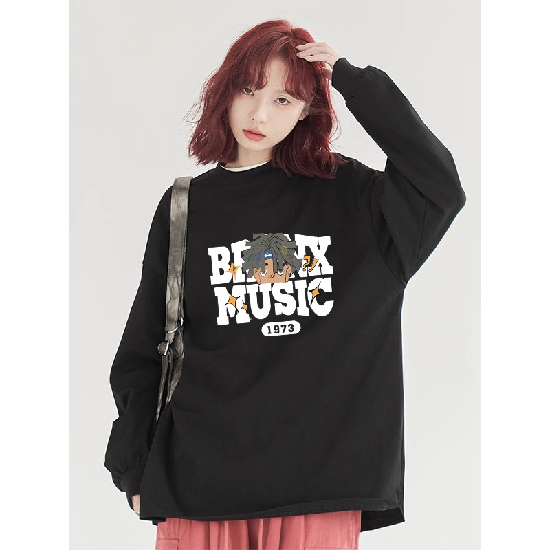 Camiseta blanca de anime americano para mujer nueva primavera y otoño suelta de nicho top de manga larga de algodón con camisa de fondo ins