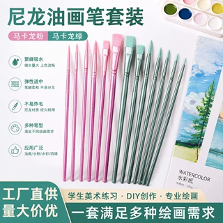 跨境儿童尼龙毛油画笔双色套装绘画工具水彩水粉木杆笔刷批发