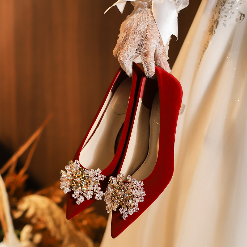 X338-12 High-End Wedding Shoes Bridal Shoes 2025 New Red High Heels Xiuhe Wedding Shoes Wedding Dress Size 34-43