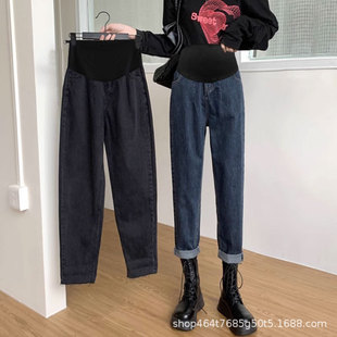 Tmall quality ~ in stock stretch maternity jeans spring and autumn loose dad pants autumn cropped [1 piece delivery]]