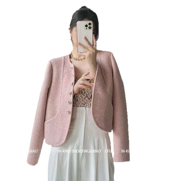 小香风外套女2025秋冬新款圆领单排扣双面设计感小个子呢子大衣女|undefined