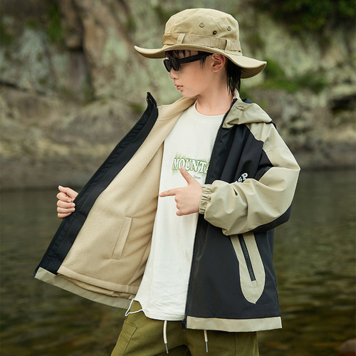 Boys' 3-in-1 windbreaker jacket  new style children's jacket upper garment for middle and older children spring and autumn hooded trendy kids' clothing