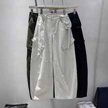 外贸清仓～尾货品牌美式复古工装休闲裤女高腰宽松显瘦直筒弯刀裤