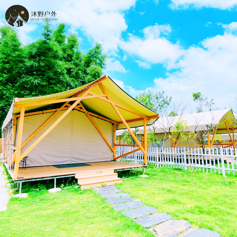 Muye tienda de campaña de camping de lujo ligero al aire libre Hotel B & B camping Área escénica estructura de madera cuadrada Tienda de campaña del hotel fabricante