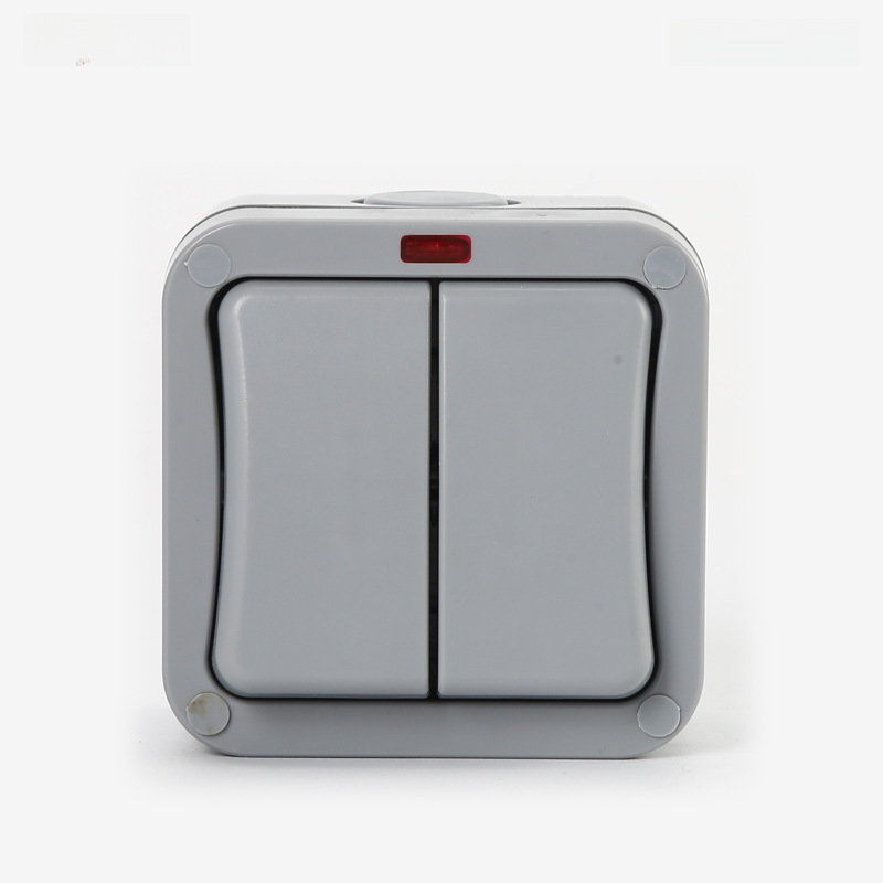 Manufacturer supply outdoor waterproof switch with indicator light for outdoor work sites, dual control, rainproof, surface-mounted switch