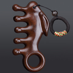 新款五齒經絡按摩梳金絲檀木頭部眼睛保健梳子涇縣工廠批發