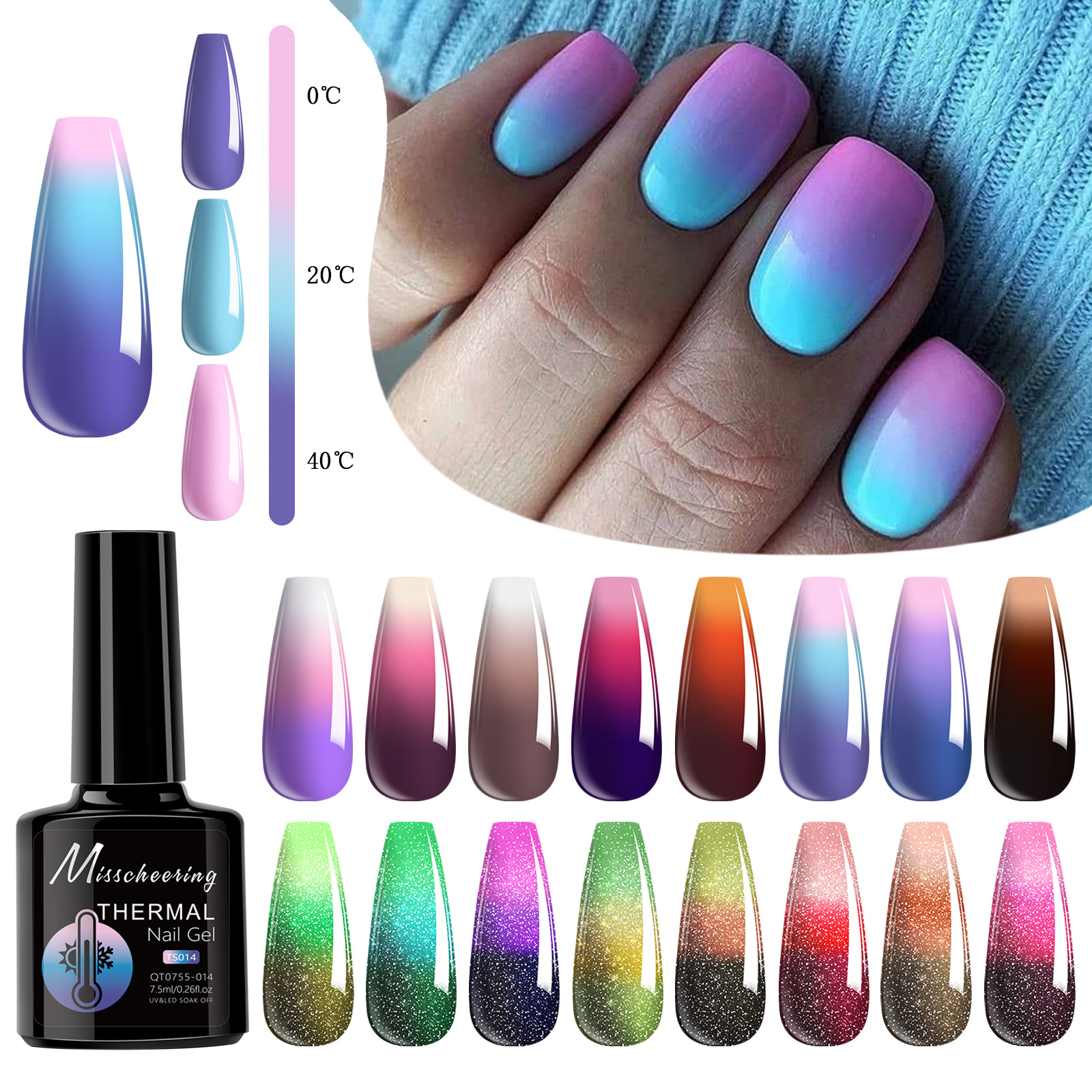 Esmalte de uñas de gel con efecto aurora que cambia con la temperatura, gel de diamante opal, gel de fototerapia de tres etapas que cambia con la temperatura, juego al por mayor.