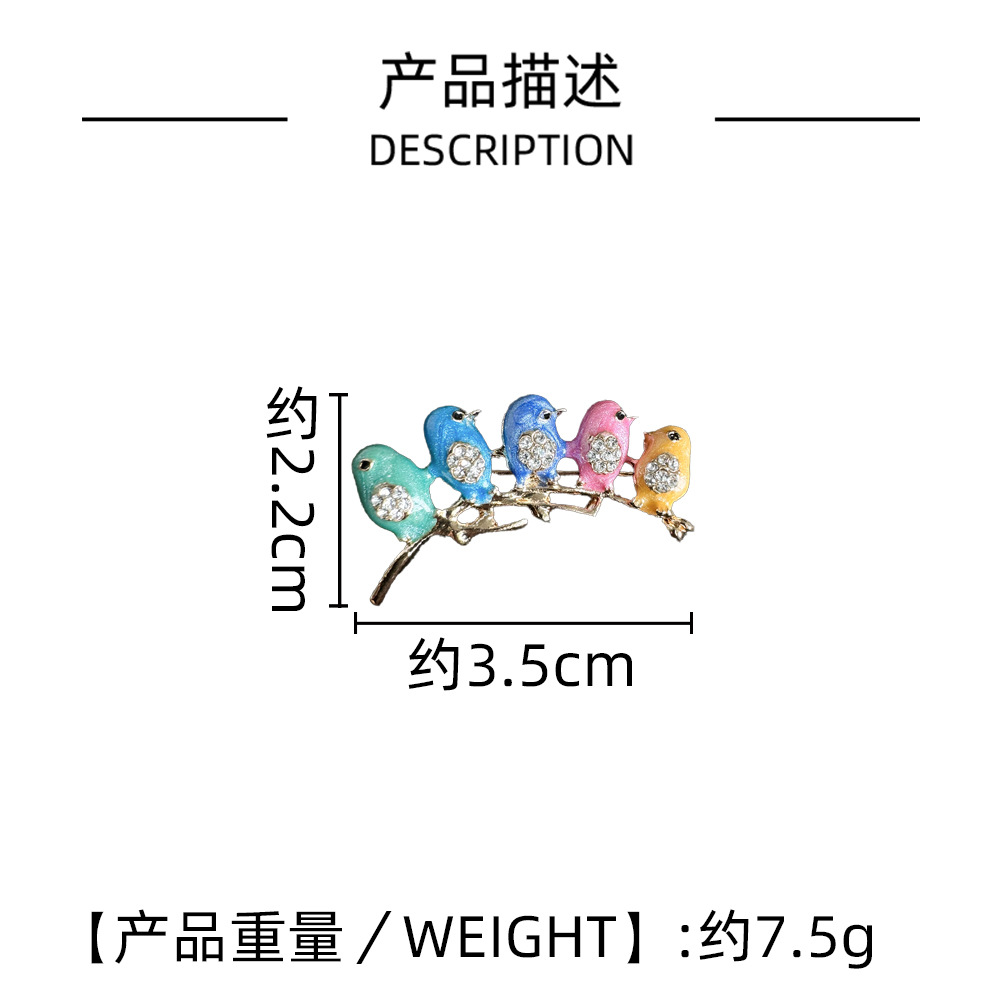 Foreign trade cartoon cute colorful 5 bird brooch high-grade enamel drop oil colored glaze Diamond animal scarf buckle