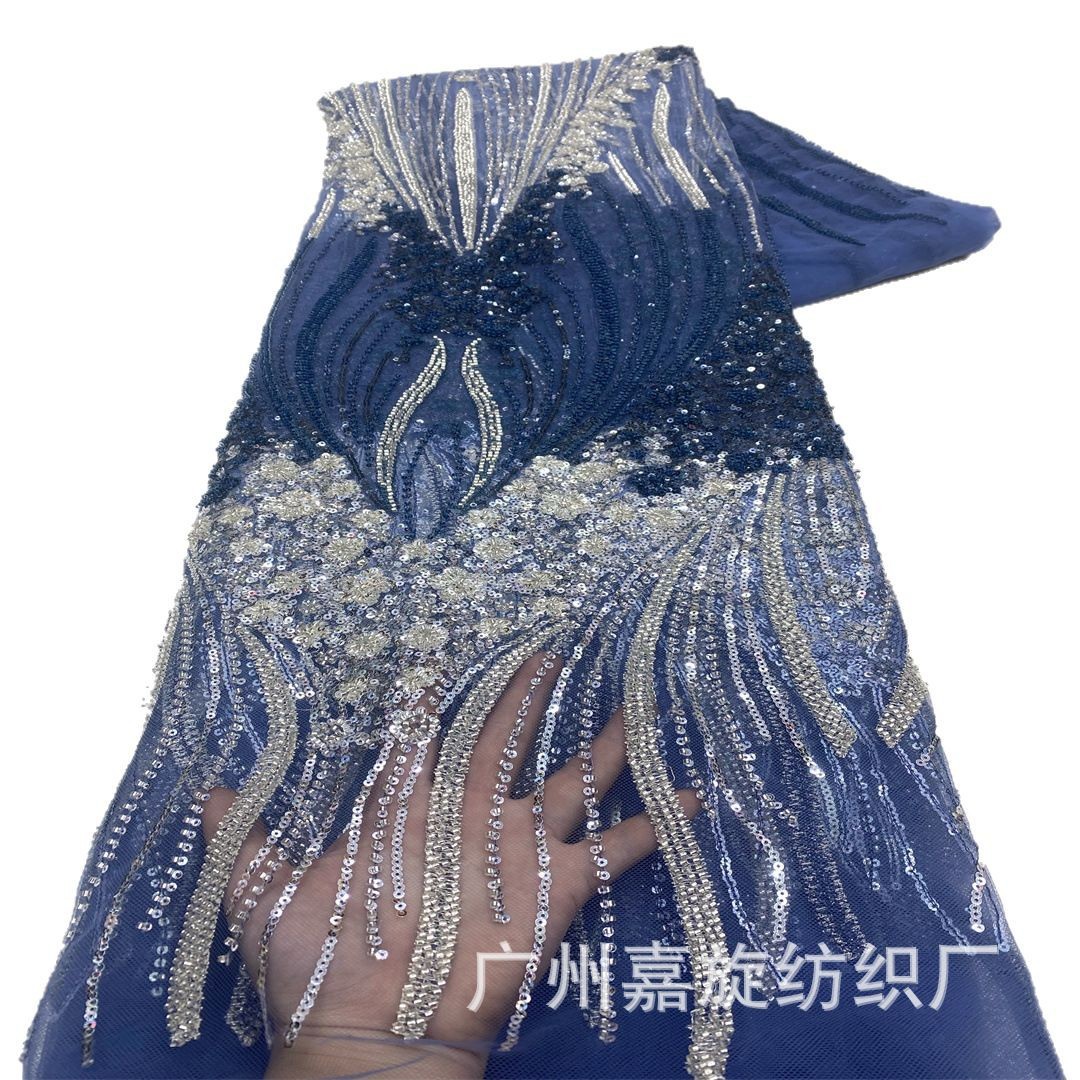 Nuevo vestido de dos colores gradiente flor tubo de cuentas sequinado bordado de alta gama tela de malla vestido de boda moda desfile tela