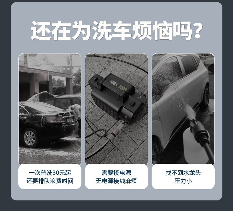 Lithium Battery Car Wash Machine Rechargeable High Pressure Car Wash Water Gun Wireless High Power Household Car Wash Machine Wholesale Portable