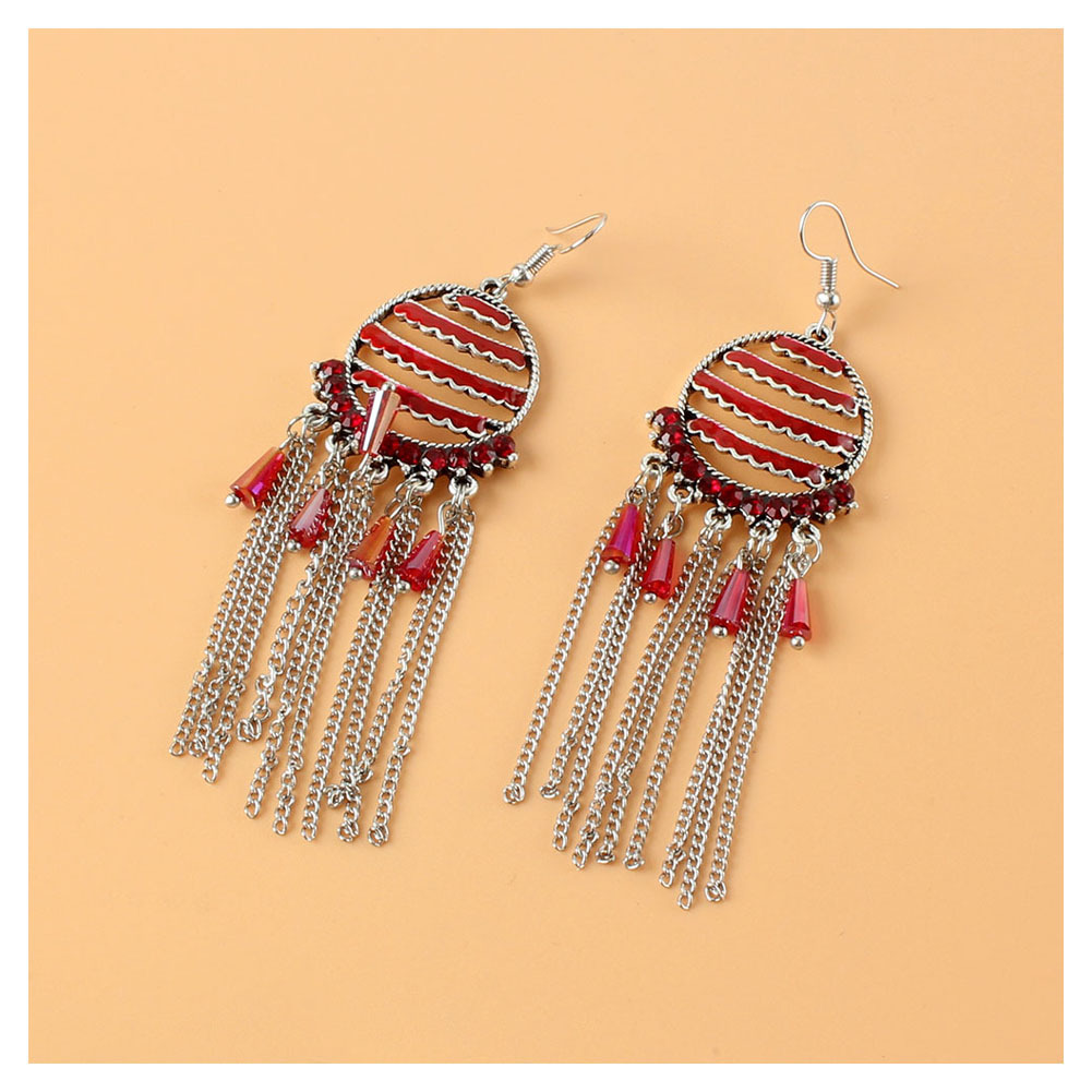 Ethnic Alloy Diamond Tassel Earrings display picture 2