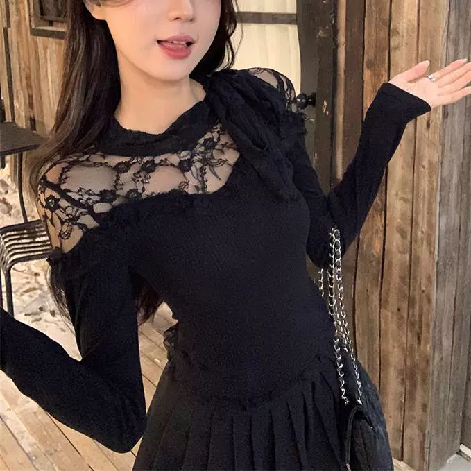 Spring lace long-sleeve, knitted sweater, Korean style