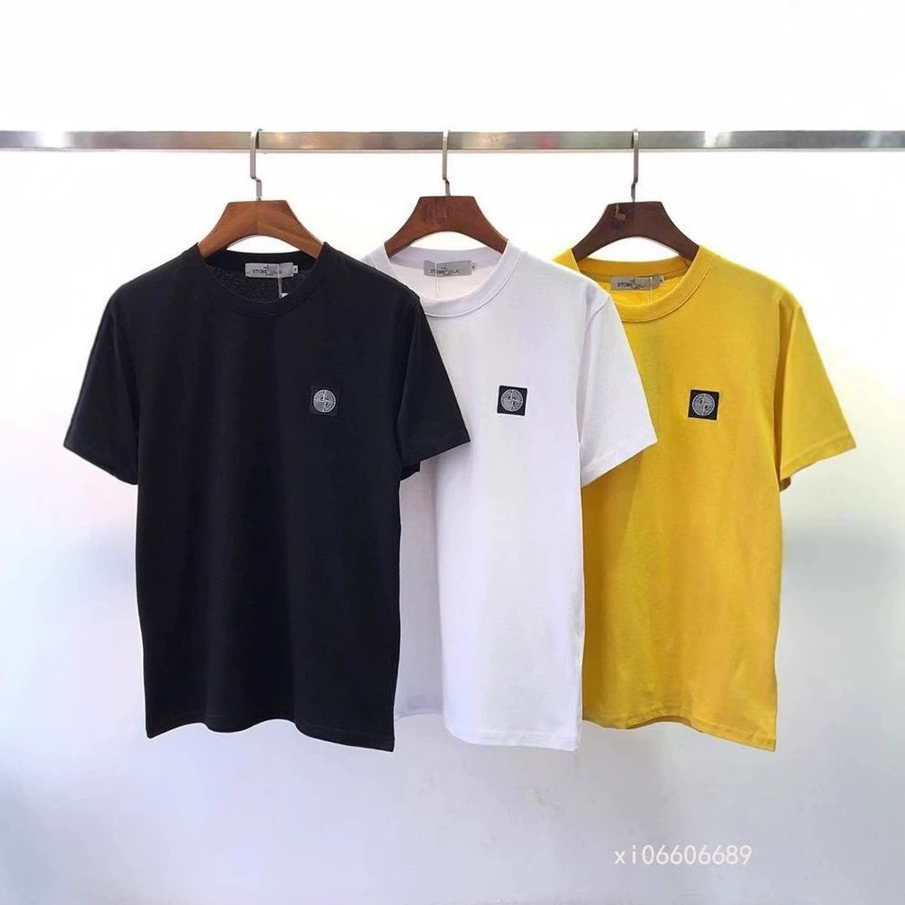Камень Stone Island Основы Классика сплошной цвет с короткими рукавами вышивкой небольшой стандарт Остров с круглым вырезом Нижняя футболка для мужчин и женщин