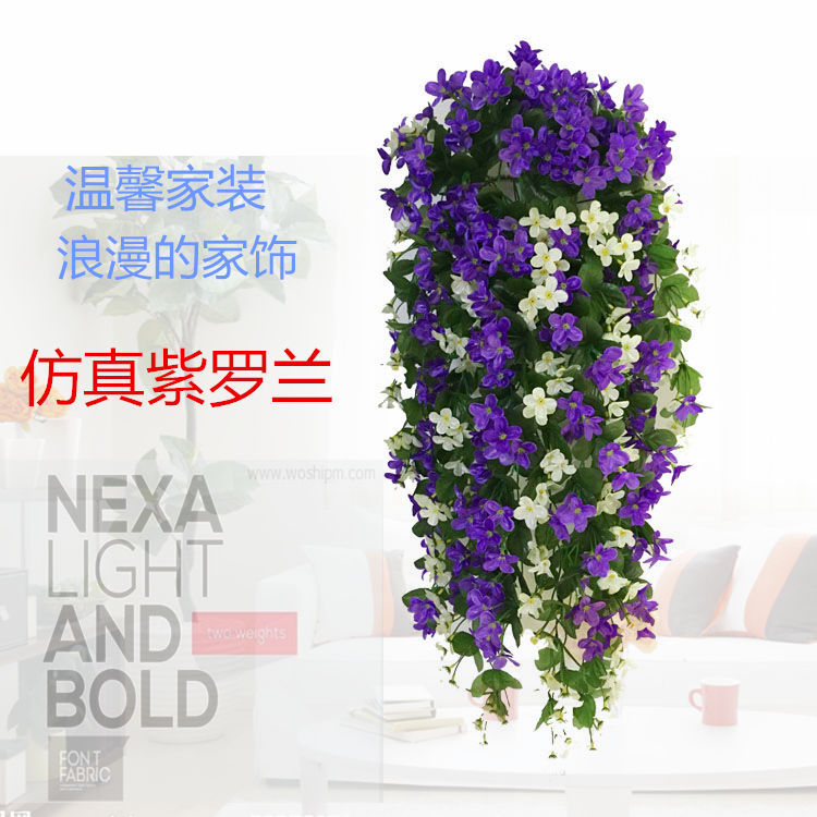 Violeta artificial colgante de pared flor Vine boda casa balcón decoración de interiores flor falsa violeta tela de seda lámpara de calle Flor falsa