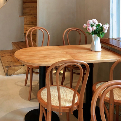 solid wood Café Tables and chairs combination Retro Japanese tea with milk Dessert Restaurant Dining Chairs Oval table