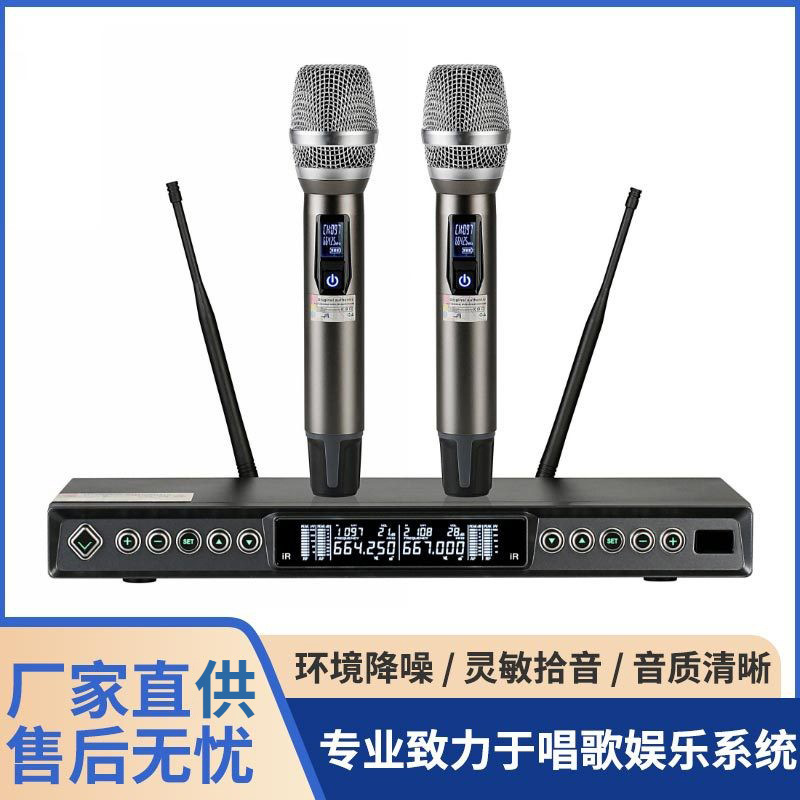 Cross-Border Hot-Selling Professional Fm One-To-Two Wireless Microphone Ktv Microphone Outdoor Stage Performance Sound Card
