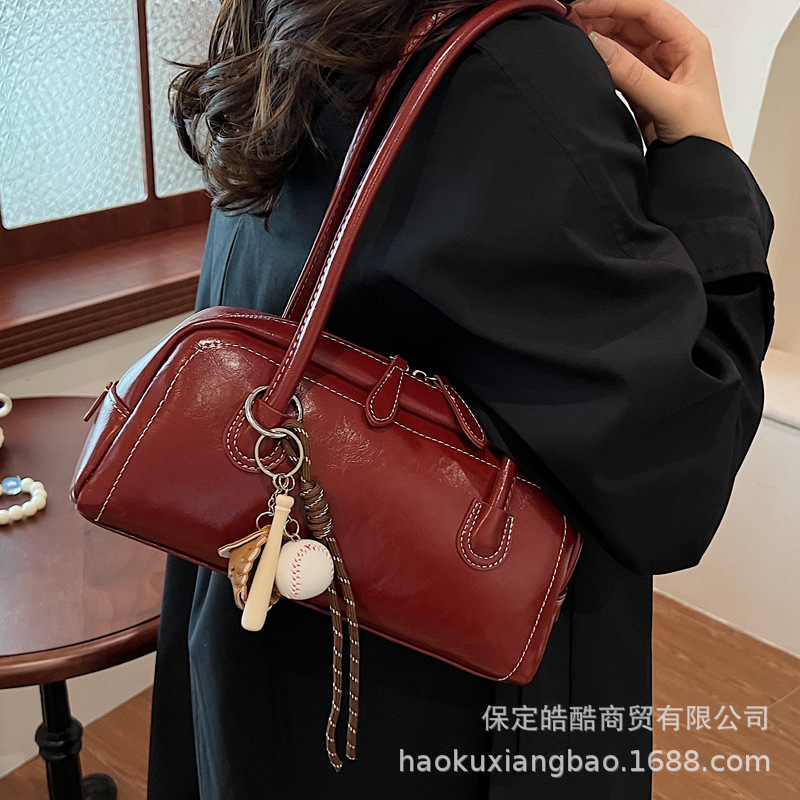 Minimalist Trendy Bag 2024 New Fashion Autumn/Winter Women's Shoulder Bag Luxury Underarm Versatile Boston Bag - Thumbnail 3