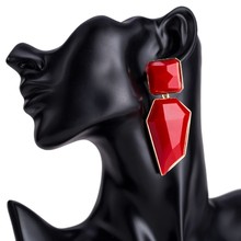 跨境欧美复古撞色几何树脂大耳环女夸张气质简约流苏耳坠电商热卖