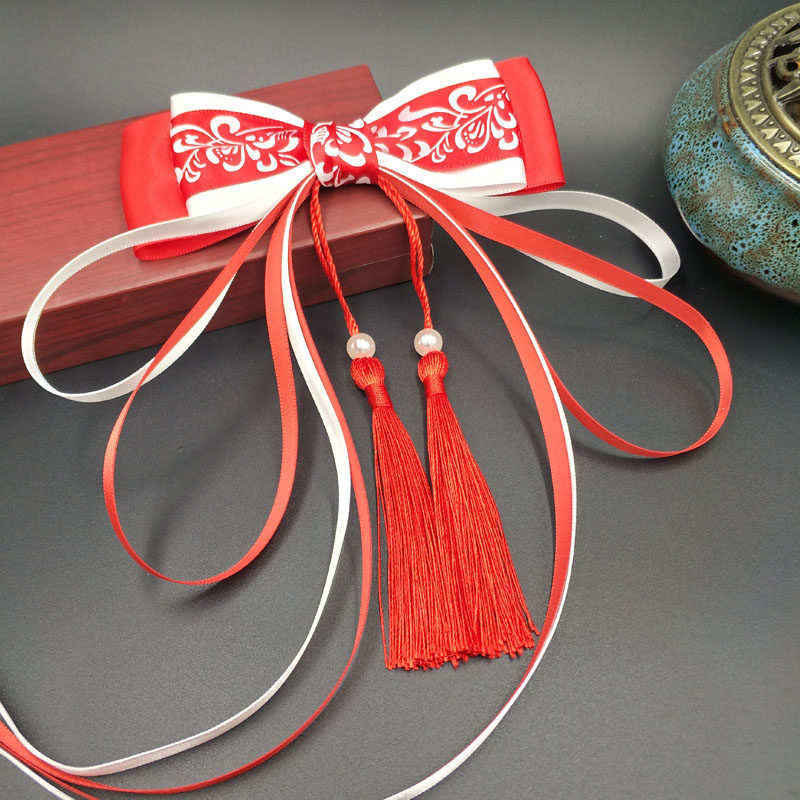 FJ100-12# Chinese red blue and white porcelain tassel hair clip
