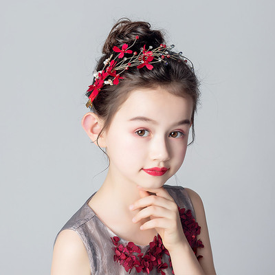 the republic of korea princess Korean Edition Match Jewelry Garland girl Hairdressing gules Hairpin children show Headdress Flower Card issuance