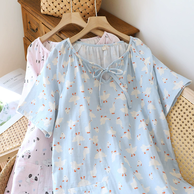 Cotton summer thin pijama, long skirt for elementary school students, dress, with short sleeve, loose fit