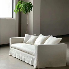 北欧小户型客厅布艺沙发侘寂风水洗亚麻棉民宿酒店可拆洗直排沙发