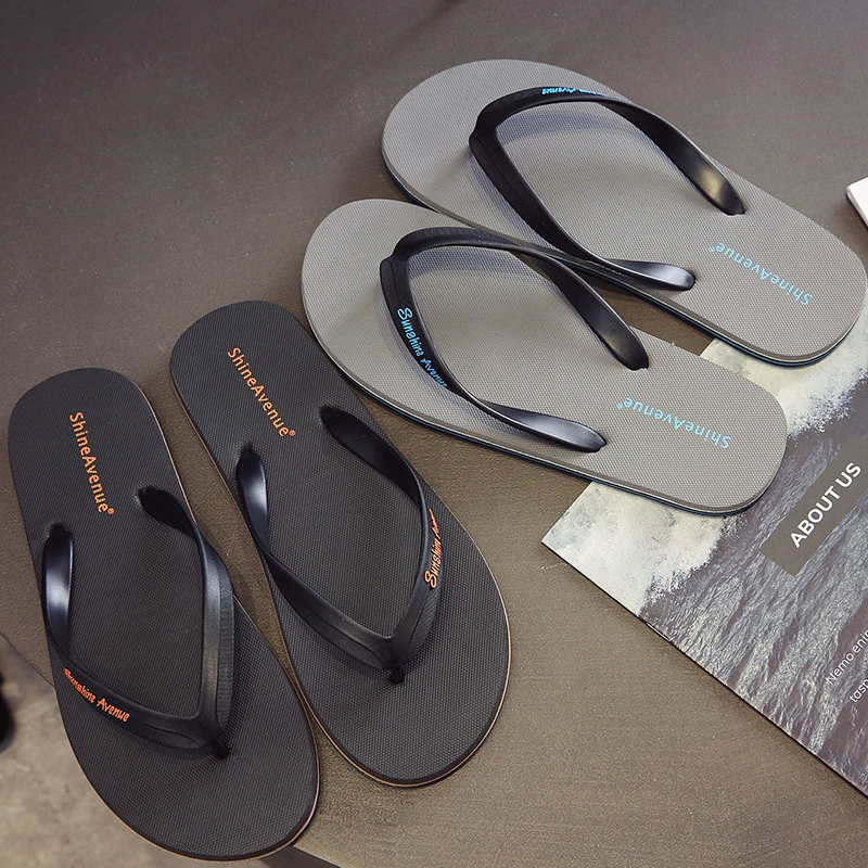 Пляжные шлепанцы, мужские трендовые нескользящие тапочки, износостойкие слайды на платформе, корейский стиль, (торговля через пограничную торговлю)