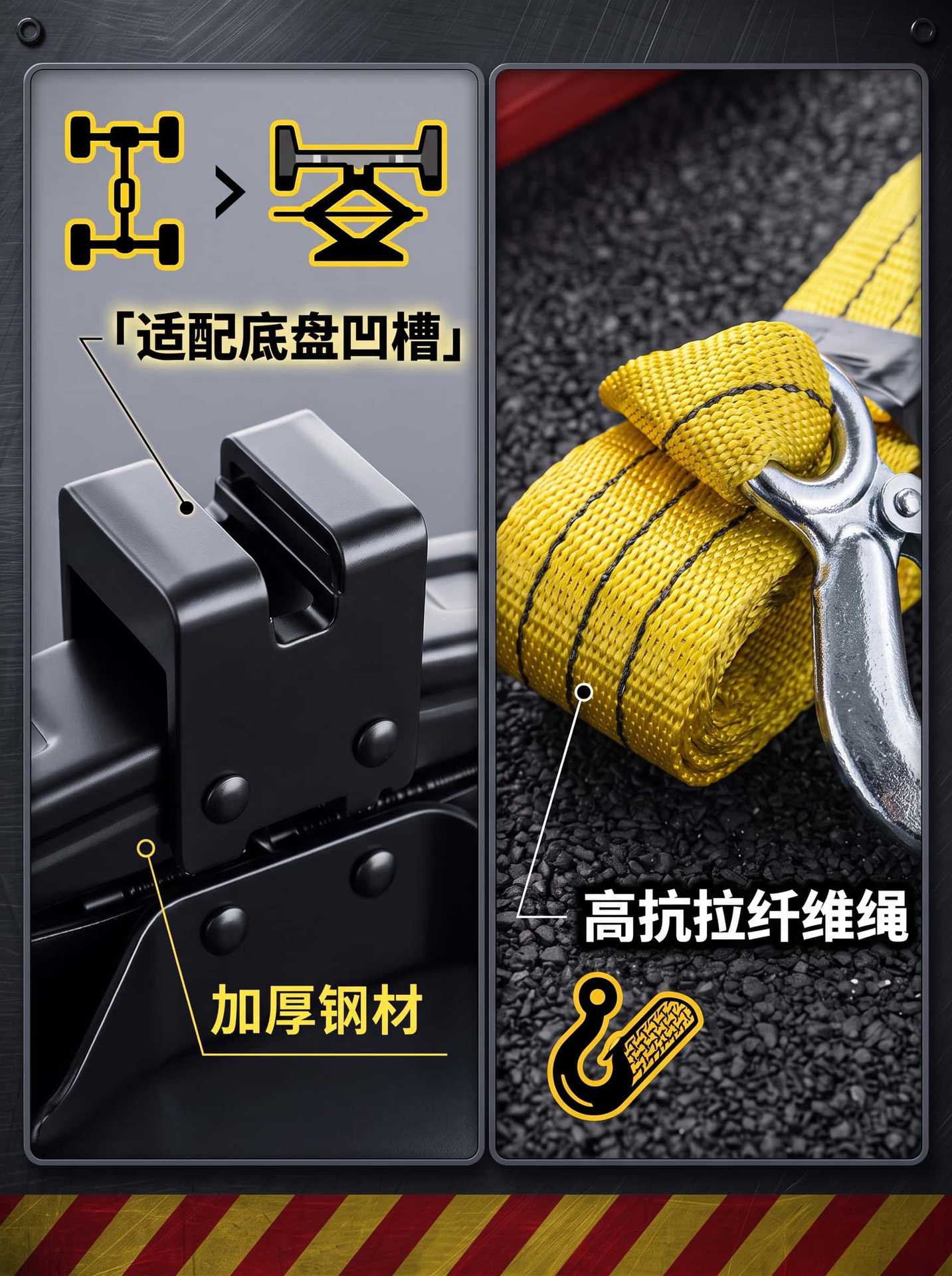 Car Emergency Tool Kit, Car On-Board Rescue Kit with Scissors, 0kg Top-mounted Fire Cable Tow Rope Set