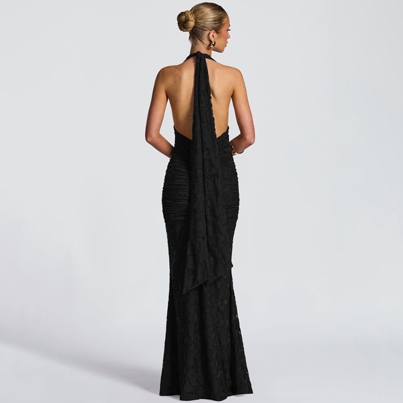 2025 Europa y los Estados Unidos nuevas mujeres transfronterizas sexy profunda V mochila vestido de cadera correa plegada falda larga de cola de pez mujer image 4