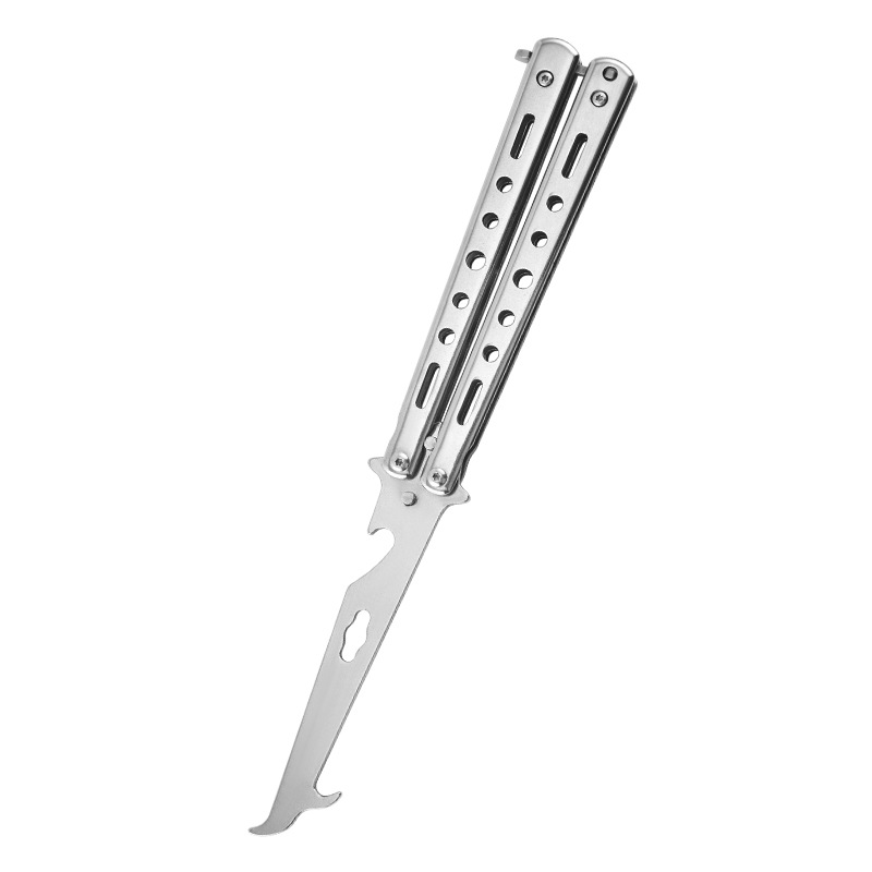 Fábrica al por mayor de acero inoxidable plegable neumático de coche gancho de limpieza de piedra gancho de excavación de piedra herramienta de recolección de piedra cuchillo de práctica de hoja sin abrir