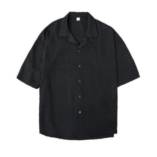 Front-Opening Collar Suit Shirt for Men, Korean Style Trendy Loose Seven-Sleeve Top, Hong Kong Style Thin Short Sleeve Blouse, Cool and Suave Short Sleeve Shirt