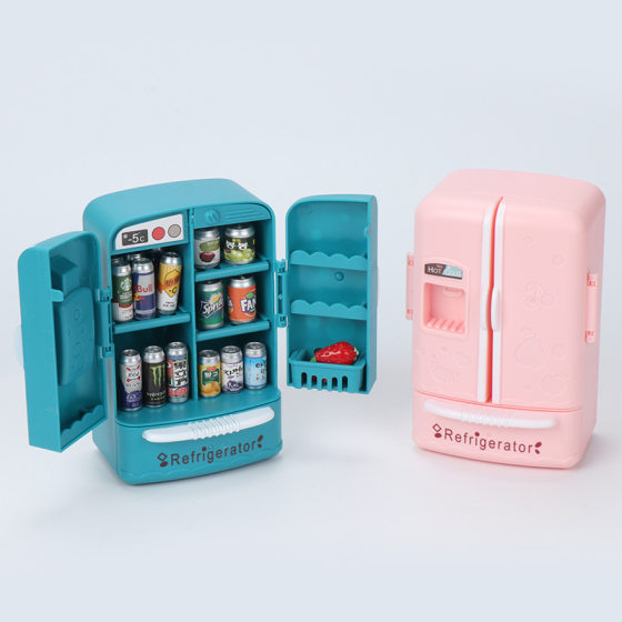 Cross-border cute simulation mini double-door refrigerator play house toy doll house 1:12 kitchen model ornaments