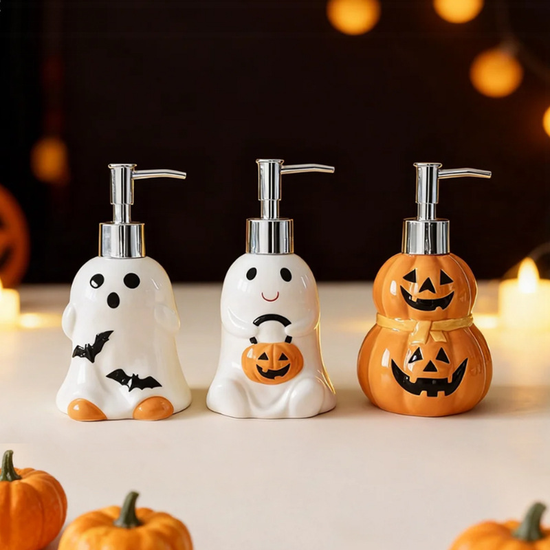 Halloween fantasma calabaza en forma de emulsión cerámica botella de jabón botella de desinfectante de manos botella de cerámica